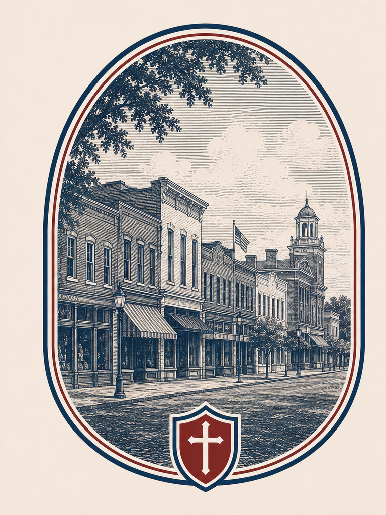 Engraving of a traditional small-town main street