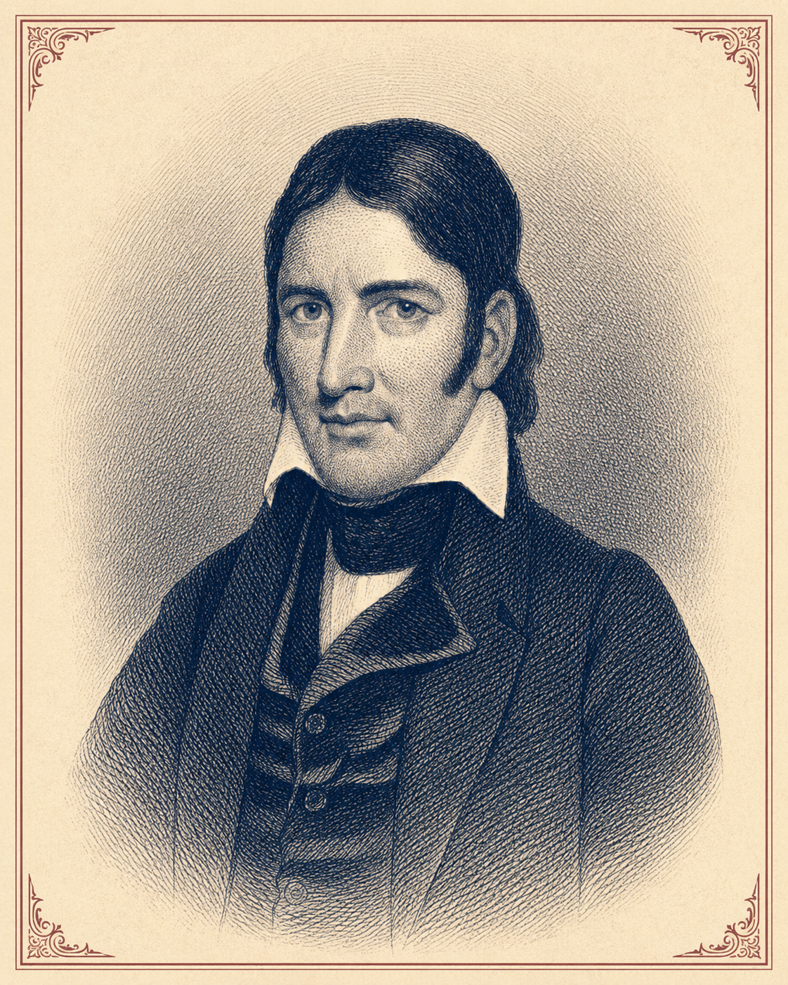 Engraved portrait of Davy Crockett