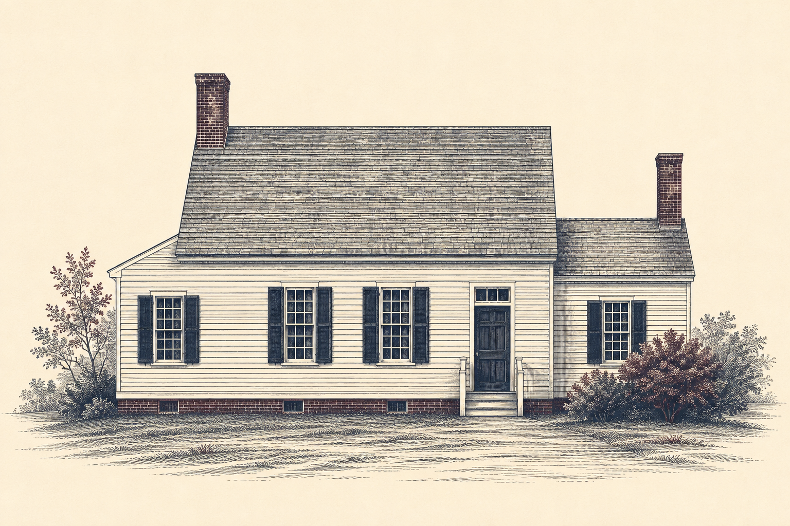 Architectural engraving of Patrick Henry's Red Hill
